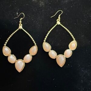 Gold‎ Tone Peach Teardrop Hoop Statement Dangle Earrings Beaded Boho Fishhook